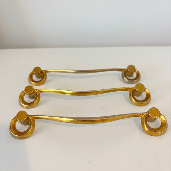 vintage Other - MCM Set of THREE drawer pulls mid century dresser handles gold toned 5.5" wide